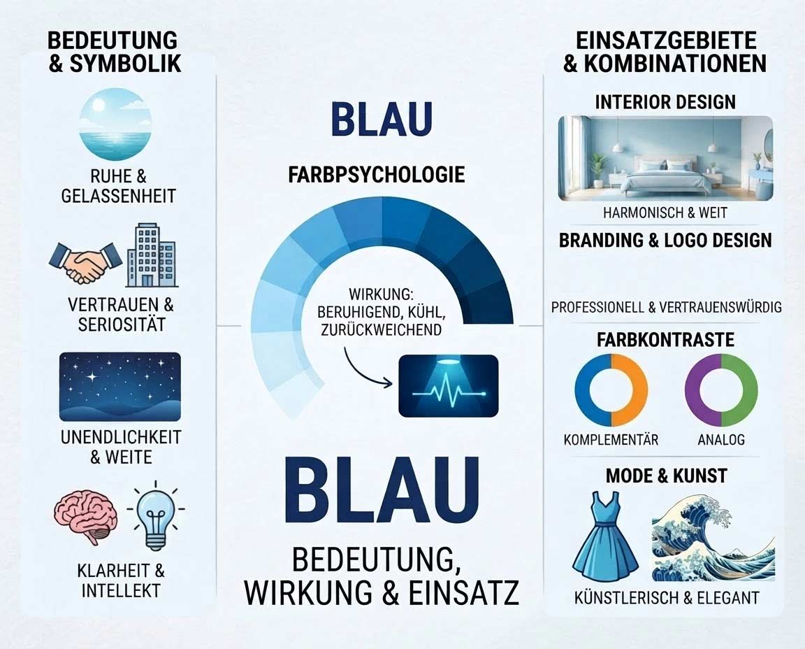 Blau in der Farbenlehre: Bedeutung, Wirkung und Einsatz - Infografik