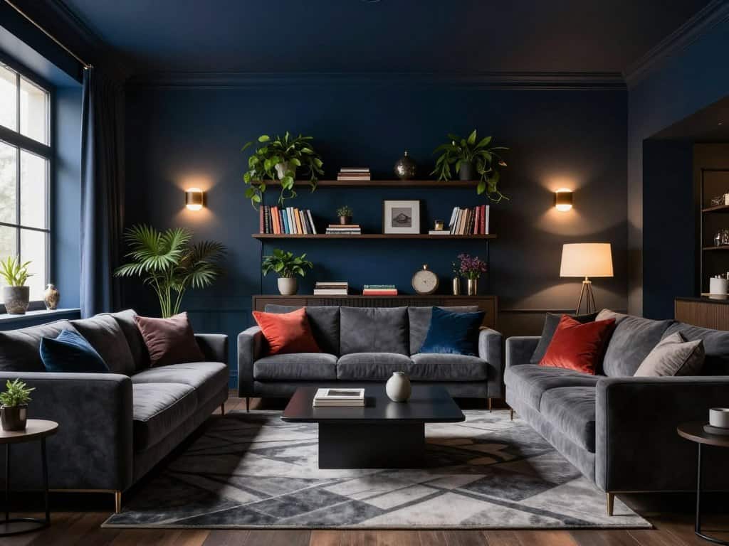 Dunkle Wandfarben im Wohnzimmer