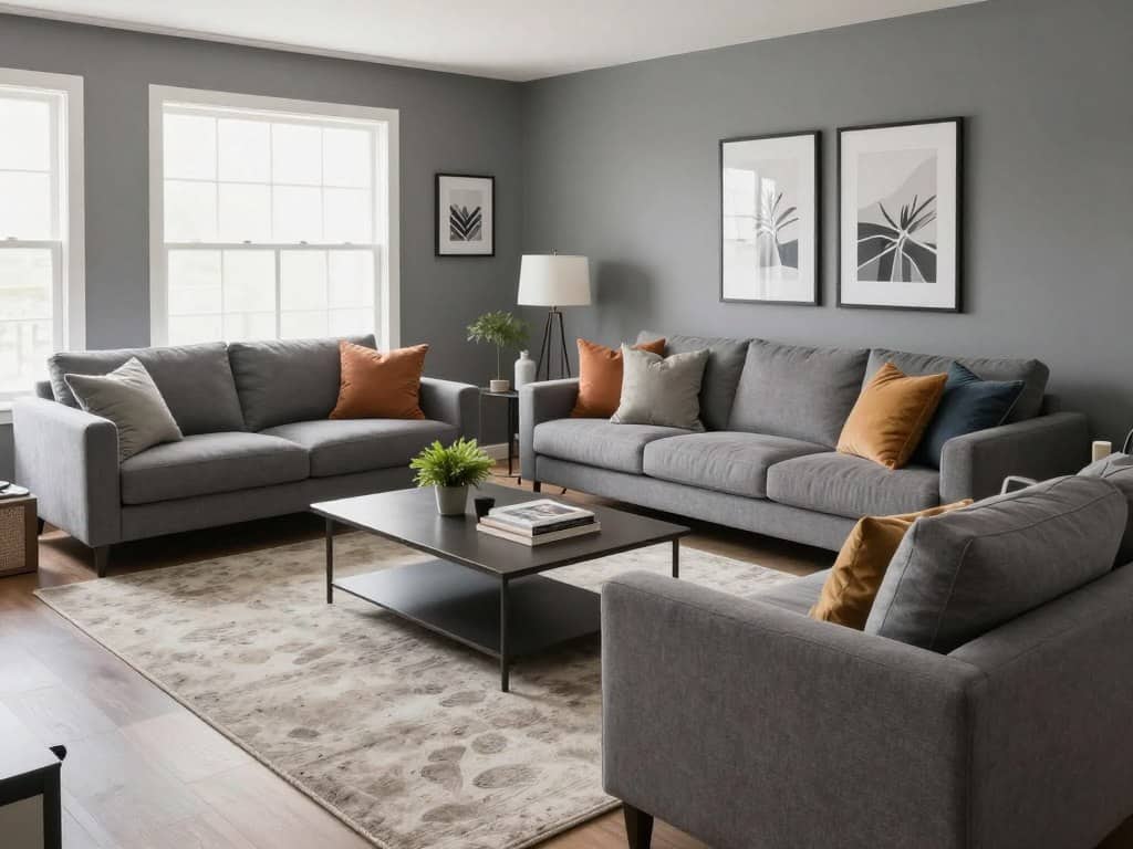 Du betrachtest gerade Graue Wandfarbe im Wohnzimmer: Wirkung und Kombinationen