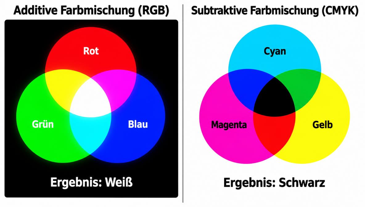 Infografik: Additive und subtraktive Farbmischung im Vergleich
