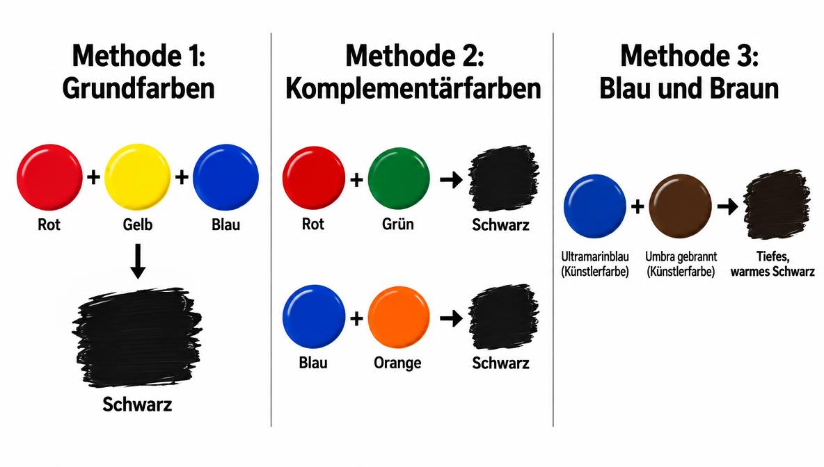Infografik: Drei Methoden zum Schwarz mischen im Vergleich